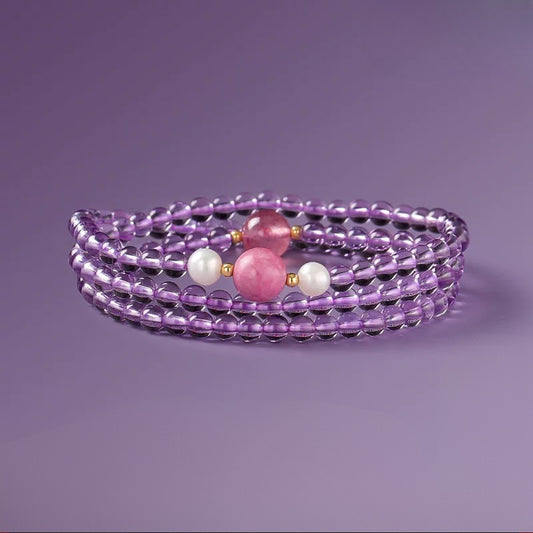 【Berry Blossom】- Amethyst & Rose Quartz Designer Bracelet